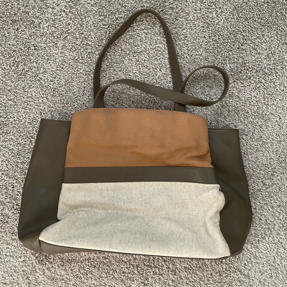 Splendid Large Leather Satchel Bag w/dust cloth Tan & Cream *flaws* - Picture 3 of 16